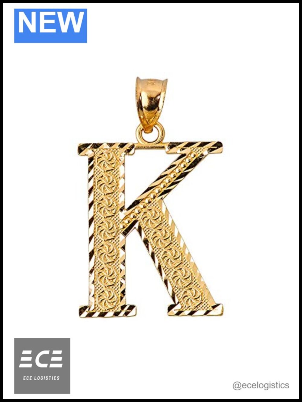 14k Yellow Gold Initial K Charm Pendant Solid Gold Handcrafted USA